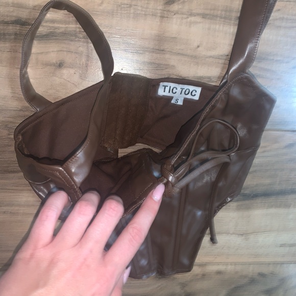 Brown Leather TicToc corset top - Picture 2 of 3